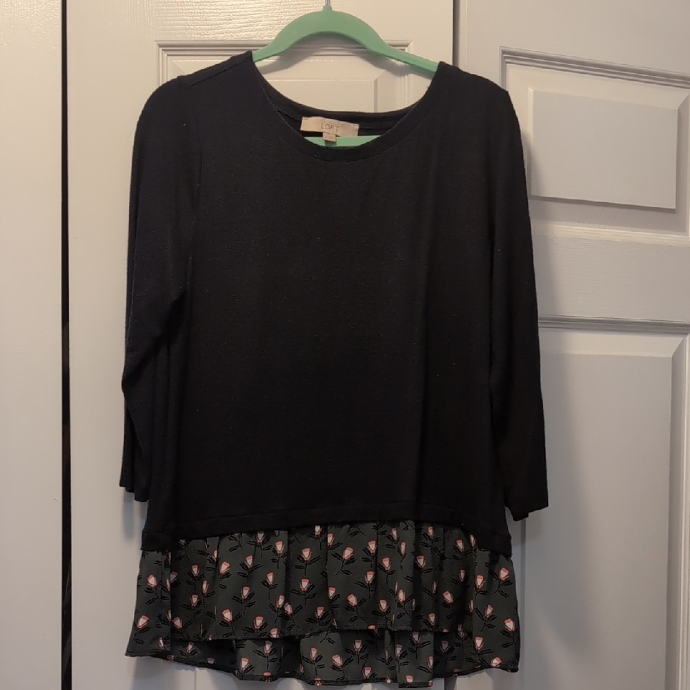 LOFT Navy Floral Peplum Sweater